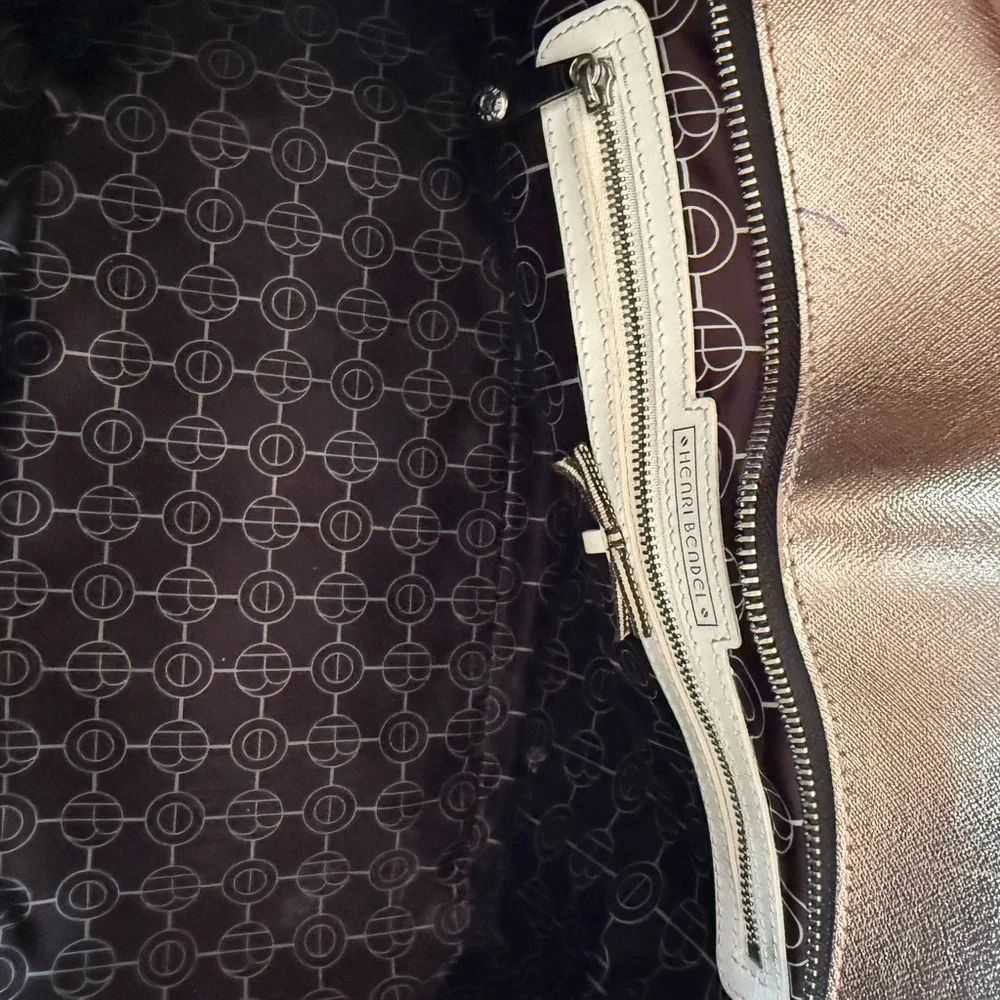 henri bendel Metallic Brown Leather Briefcase Tote
